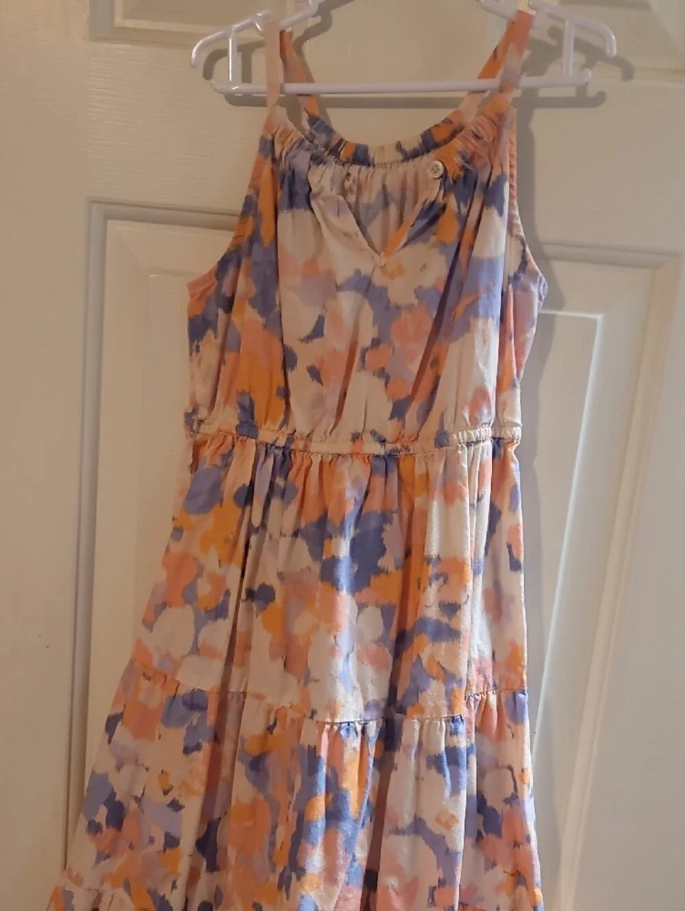 Gap Kids Sleeveless Watercolor Print Midi Dress in Peach & Lavender